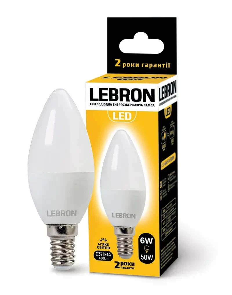 LED лампа Lebron L-C37, 8W, 220V  E14, 3000K, 720Lm