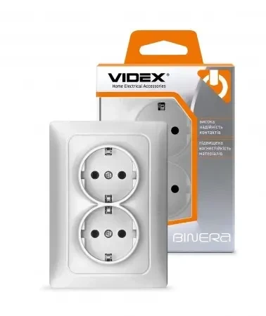 Розетка VIDEX BINERA 2а із заземленням срібний шовк (VF-BNSK2G-SS) (10/80)