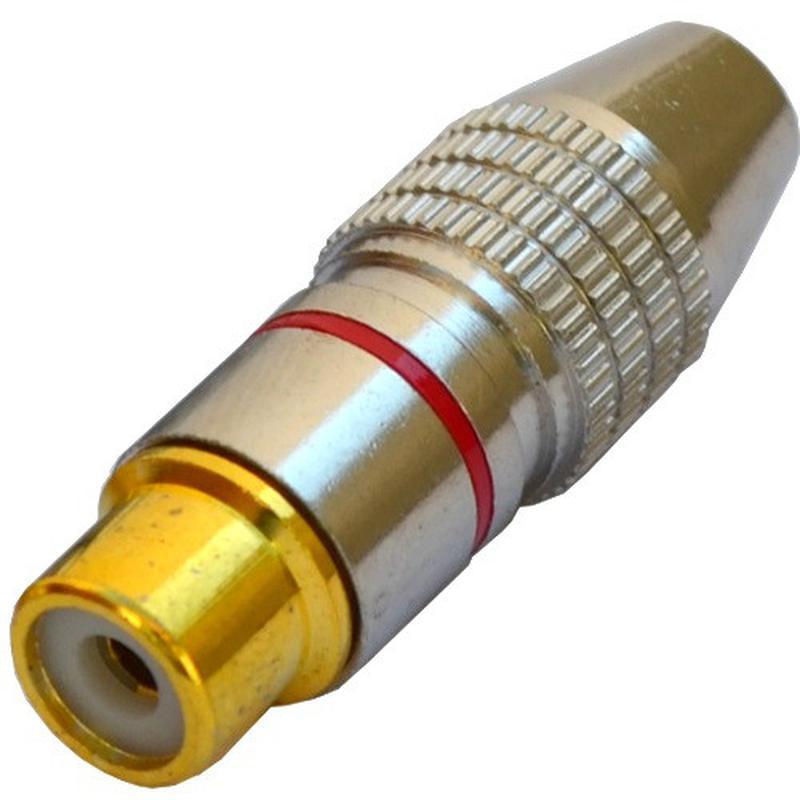 Гніздо RCA silver-gold діам.- 6,5мм.,корпус метал,червон