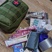 Тактическая аптечка индивидуальная в сборе укомплектованная Армейская аптечка для военных Олива