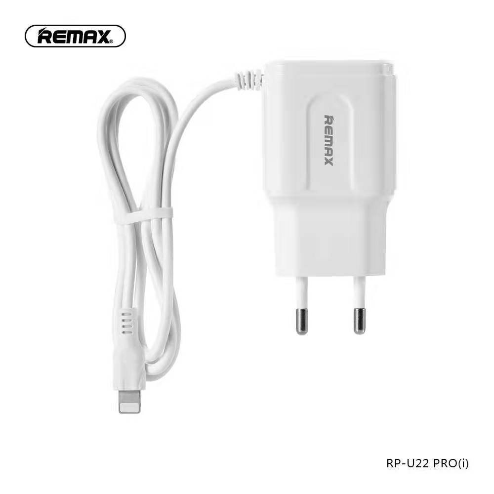 Мережевий зарядний пристрій Remax 2,4A Dual USB Charger SET cable lighting  RP-U22