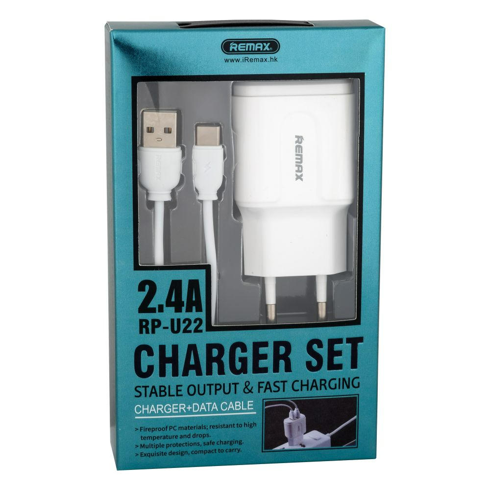 Мережевий зарядний пристрій Remax 2,4A Dual USB Charger SET cable Micro RP-U22