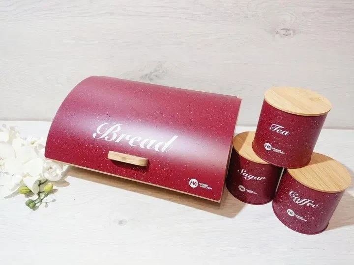 Хлібниця з бамбука та металу 4 в 1 з баночками для сипких продуктів 3 шт. Zepline, фото 1