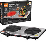 Електрична плита дискова RAF на дві конфорки, настільна електроплита подвійна 2500 Вт, фото 3