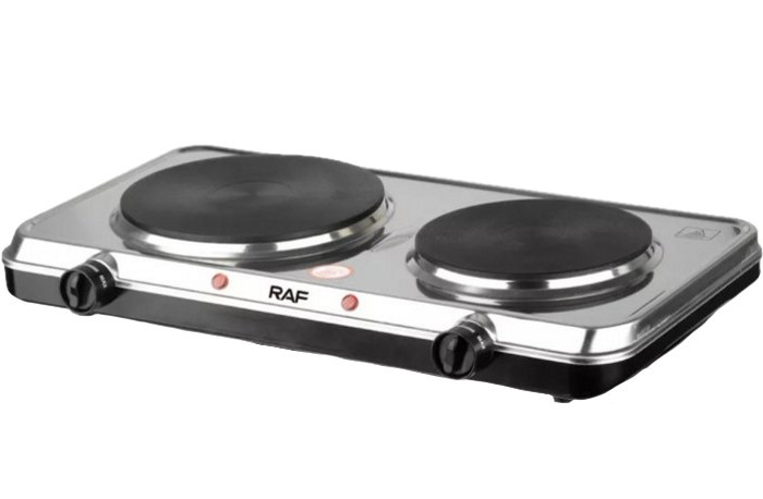 Електрична плита дискова RAF на дві конфорки, настільна електроплита подвійна 2500 Вт, фото 1