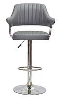 Кресло барное с подлокотниками Jeff Bar CH-BASE серый 1001 кожзам, на хромированной ноге с регулировкой высоты