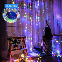 Світлодіодна гірлянда штора на вікно новорічна гірлянда на штори, мультиколір із пультом 3*1 метра. LED, USB