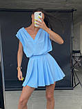 Блакитна літня сукня-комбінезон із софту, фото 4
