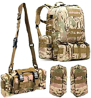 Тактический рюкзак ВСУ 55 литров камуфляж с подсумками, тактический походный военный рюкзак мультикам