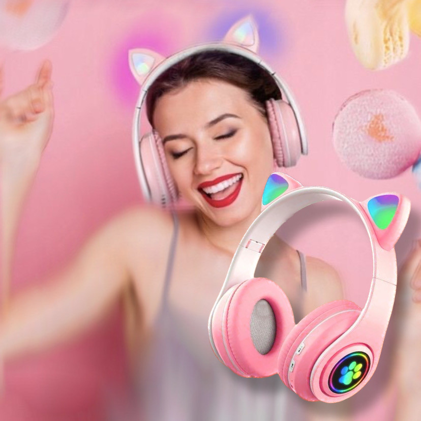 Бездротові навушники М'ЯУ з вушками котика світні лапки LED CAT EAR VZV-23M, фото 1