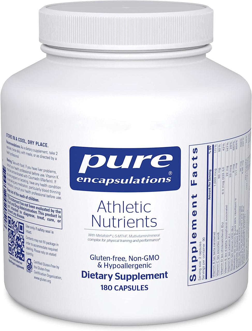 Спортивні поживні речовини, Athletic Nutrients, Pure Encapsulations, 180 капсул BX415
