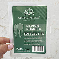 Гелевые типсы для наращивания ногтей Global Professional Medium Stiletto 240 шт (Средний стилет)