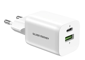 Мережевий зарядний пристрій Silver Monkey 30W USB-C PD + USB-A QC (QC-1U1C30W-SM)