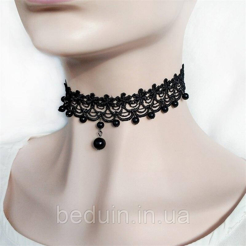 Каралловый кружевной Чокер ручной работы "Лоллитта" - черный Aushal Jewellery