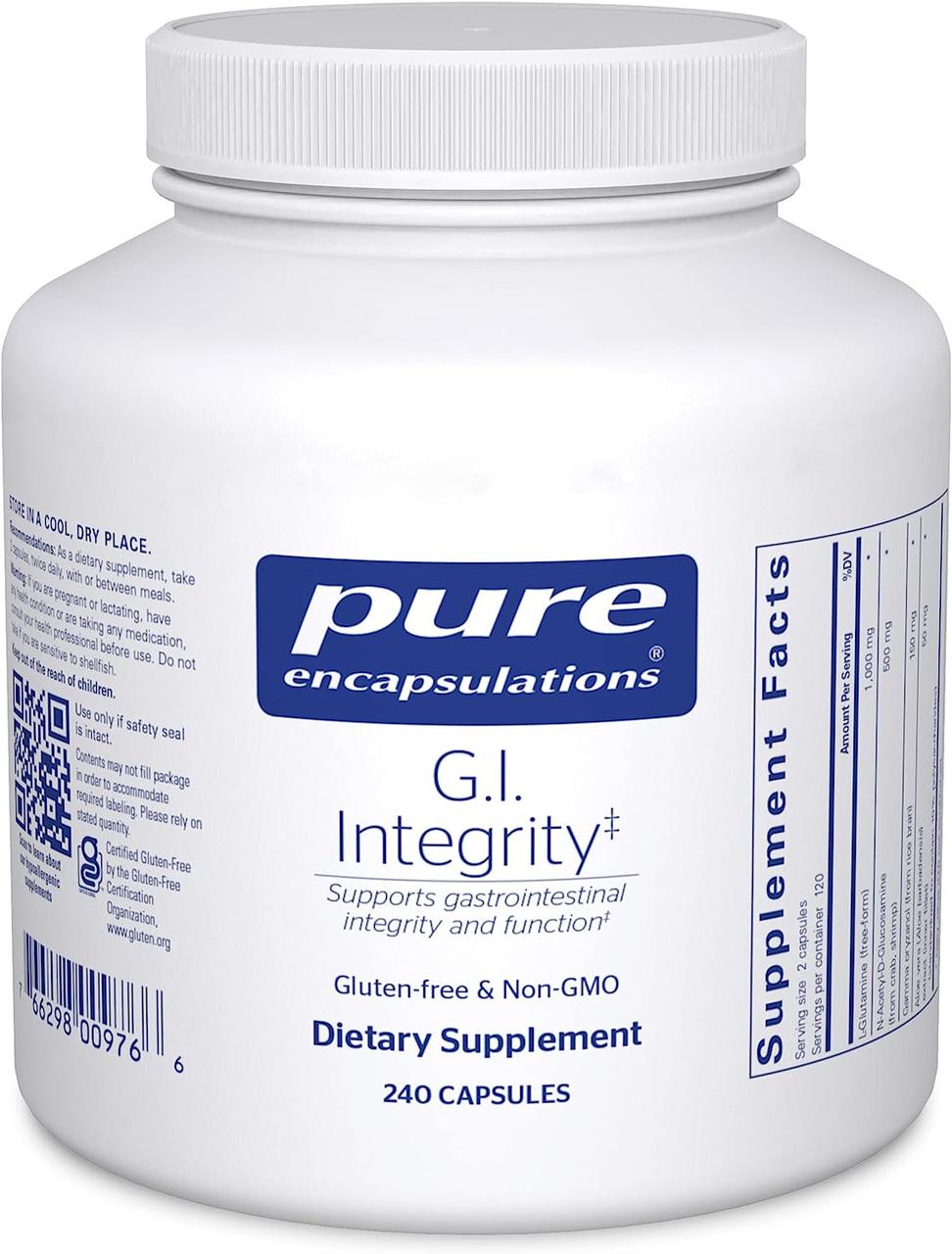 Pure Encapsulations G.I. Integrity/підтримання слизової оболонки шлунково-кишкового тракту з Л-глутаміном 240 капсул BX879
