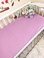 Детская простынь на резинке для матраса 120х60 см в кроватку. Хлопок 100%. Бузковий