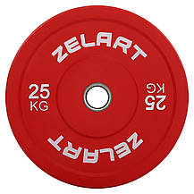 Блини (диски) бамперні для кросфіту гумові Zelart TA-7797-25 25кг червоний, фото 2