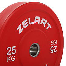 Блини (диски) бамперні для кросфіту гумові Zelart TA-7797-25 25кг червоний, фото 3