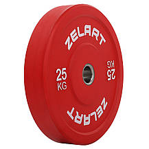 Блини (диски) бамперні для кросфіту гумові Zelart TA-7797-25 25кг червоний, фото 2