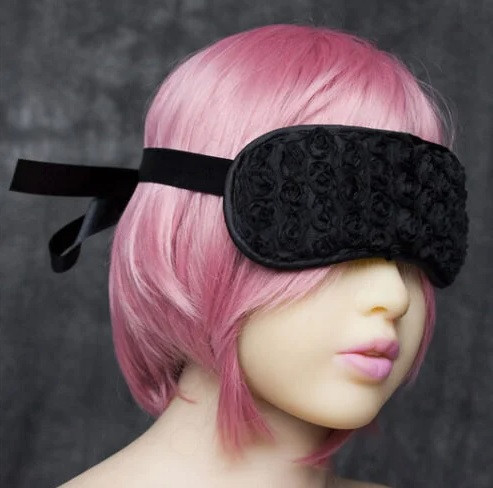 Маска на очі чорна DS Fetish Blindfold black with rose, фото 1