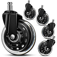 3/10 Поліуретанові ролики колеса для офісного крісла IKEA, діаметр 3 , штифт 10х22 мм, чорні, комплект - 5 шт.
