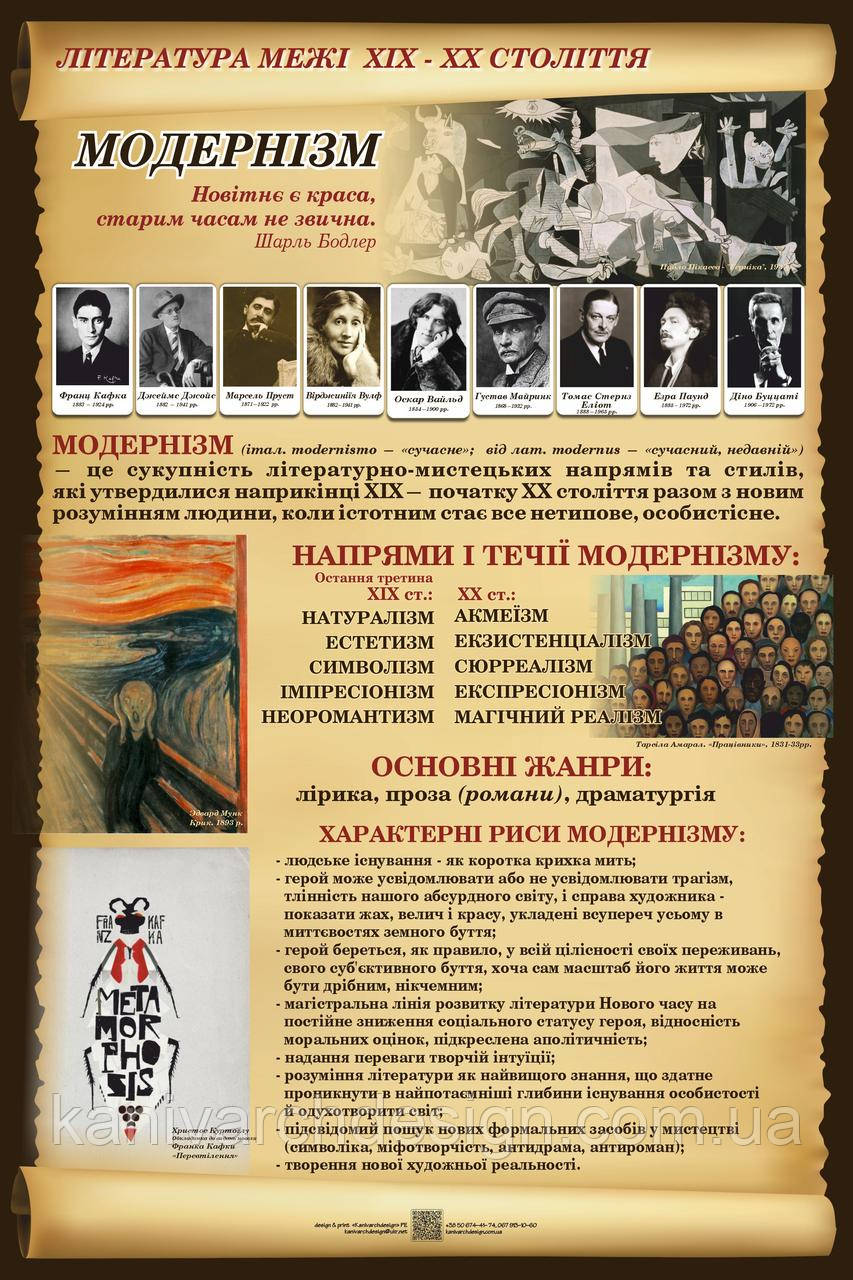 Стенд "Література межі 19-20 ст. Модернізм" в кабінет СВІТОВА ЛІТЕРАТУРА - фото 1 - id-p600951441