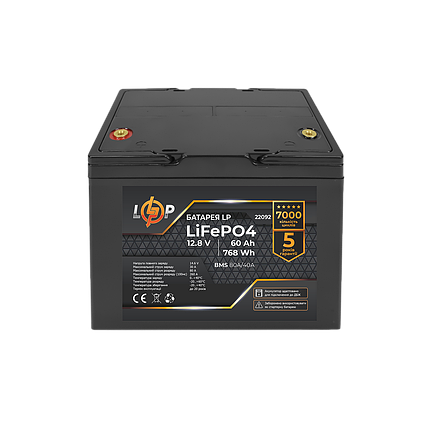 Акумулятор LP LiFePO4 12,8V - 60 Ah (768Wh) (BMS 80A/40А) пластик для ДБЖ, фото 1