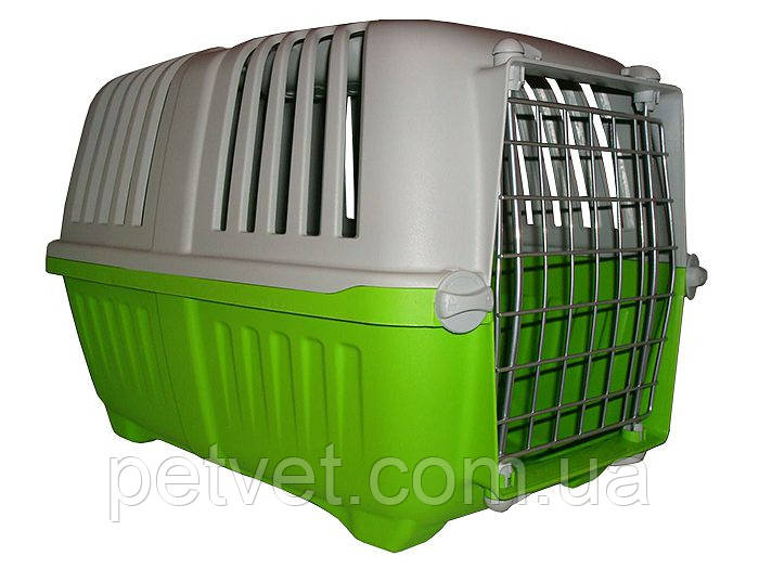 Переноска для котів і собак Pratiko 1 Metal, з металевими дверцятами, зелена