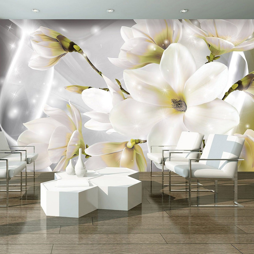 Фото шпалери 3д великі білі квіти 368х254 см Повітряні пелюстки магнолії (3508V8) Найкраща якість, фото 1