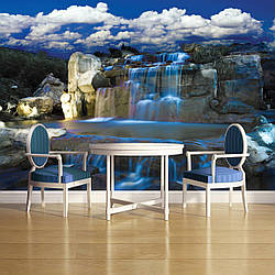 Пейзаж флізелінові фото шпалери природа 416х254 см 3Д Синій водоспад і блакитне небо (1965VEXXXL) Найкраща якість