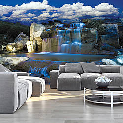 Флізелінові фотошпальки 3Д 368х254 см Пейзаж Природа Синій водоспад і блакитне небо (1965V8) Найкраща якість