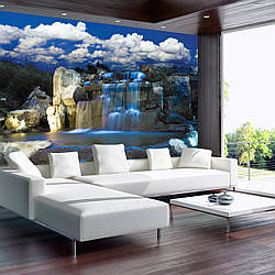Пейзаж флізелінові фотошпалери 254х184 см 3Д Природа Синій водоспад і блакитне небо (1965V4) Найкраща якість