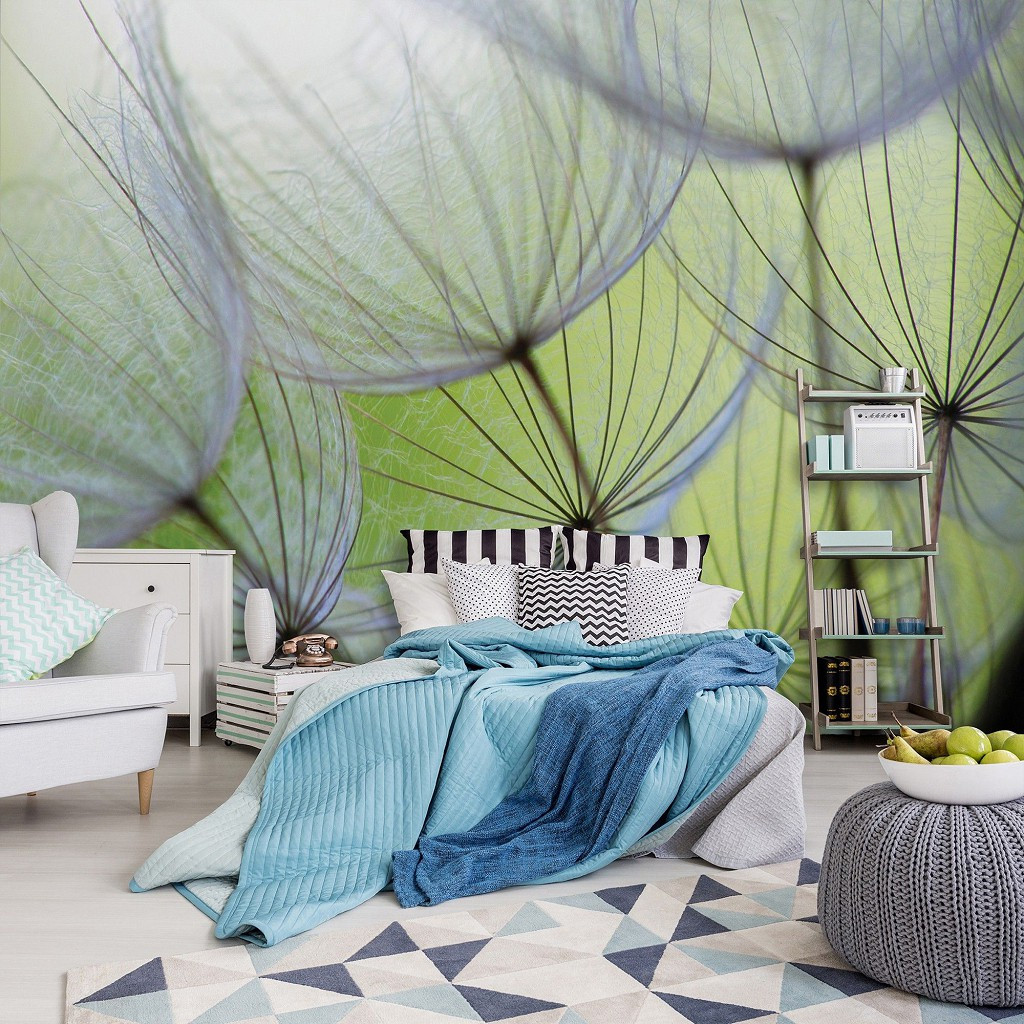 Флізелінові фотошпалери 3д квіти 368х254 см Макро кульбаба на зеленому тлі (271V8) Найкраща якість, фото 1