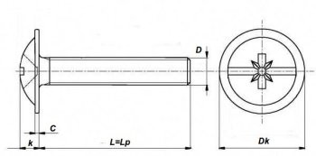 Винт мебельный с буртиком DIN 967 цб — технические параметры