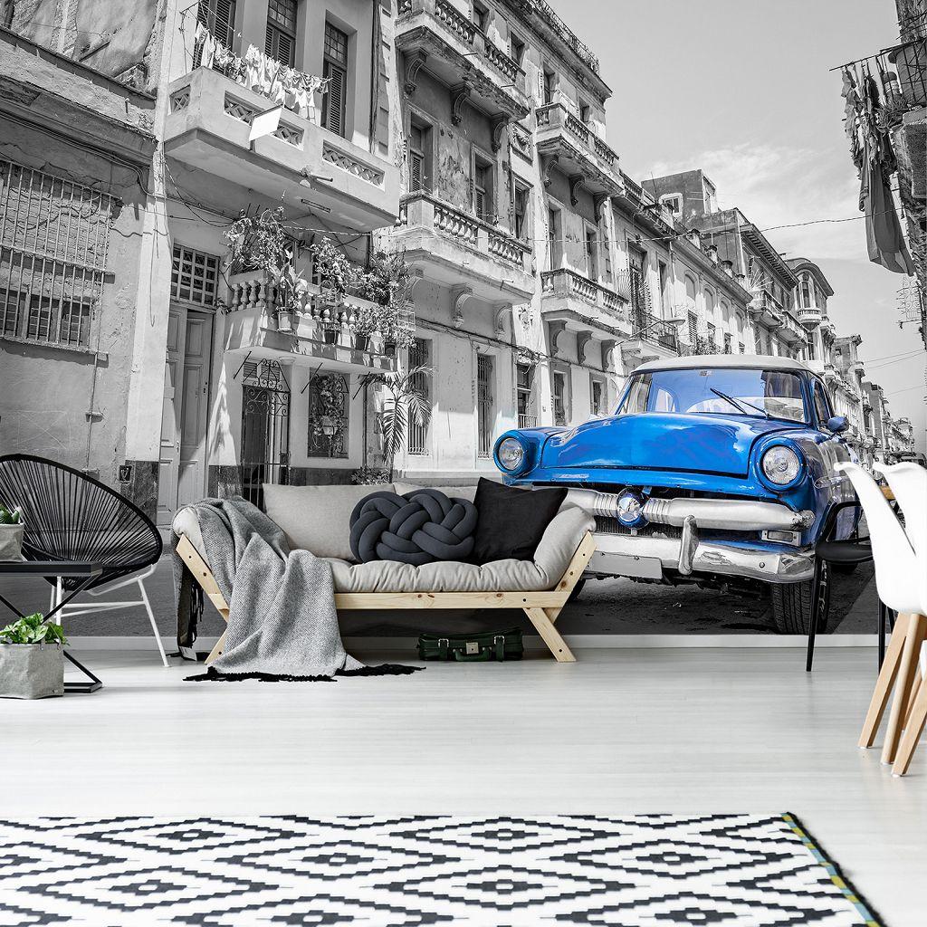 Вінілові 3D фотошпалери місто Стара синя машина Друкуємо будь-який розмір