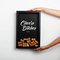 Рамка для винных пробок "Cheers Bitches", Білий, White "Gr" Черный