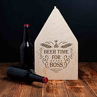 Ящик для пива "Beer time for boss", Коричневий, Brown "Gr" Бежевый