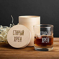 Стакан с пулей "Старый хрен" для виски, російська, Тубус зі шпону "Gr"