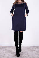 Женское платье свободного фасона с карманами сана темно синее 44 46