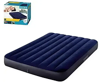 Полуторний надувний матрац, Intex 191*137*25 см, Надувний велюровий матрац, колір синій