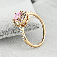 Кольцо Романтика 39791 ширина 8 мм розовые фианиты позолота 18К размер 17