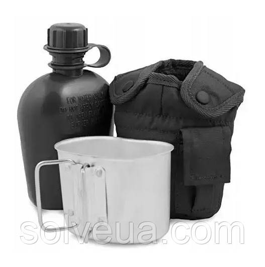Фляга з підсклянником та чохлом Mil-tec чорна -14506002.solve, фото 1