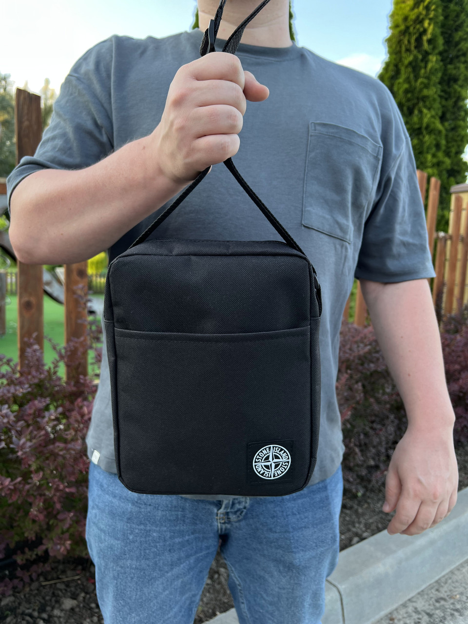 Чорна барсетка Stone Island / Чоловіча спортивна сумка через плече Стон Айленд / Сумка Stone Island, фото 1
