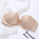 Безшовні гладкий бюстгальтер пуш ап Анжеліка, Ліфчик з силіконовою спинокою Бежевий, фото 4