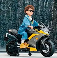 Мотоцикл детский электромобиль M 5022EL-2-6 желтый сидение ЭКО-КОЖА, колеса EVA