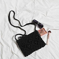 Вязаная сумка с орнаментом, женская сумочка из хлопковой веревки, черная Код 68-0116
