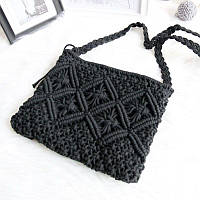 Вязаная сумка с орнаментом, женская сумочка из хлопковой веревки, черная Код 68-0119