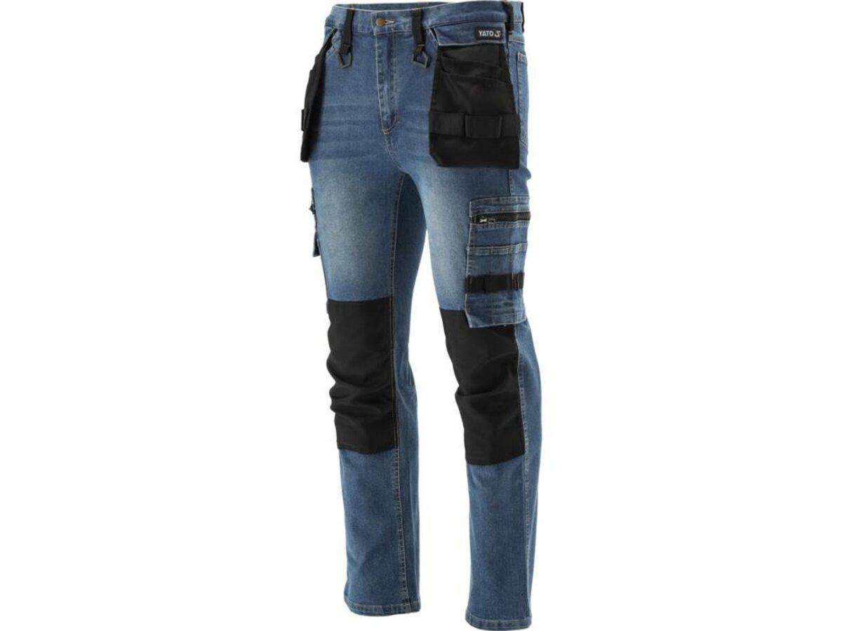 Штани робочі джинс стрейч YATO розмір L/XL- 98-106 см, ріст- 180-188см, тем-сині, 17 кишень, 71% бав Baumar - Завжди Вчасно