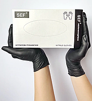 Перчатки нитриловые смотровые, нестерильные, неопудренные, черные (3.5 г) SEF р. S (100 шт./уп.)