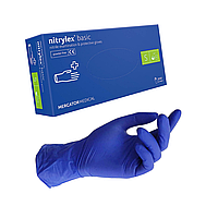 Перчатки медицинские нитриловые универсальные NITRYLEX S Basic синие (50 пар/уп)